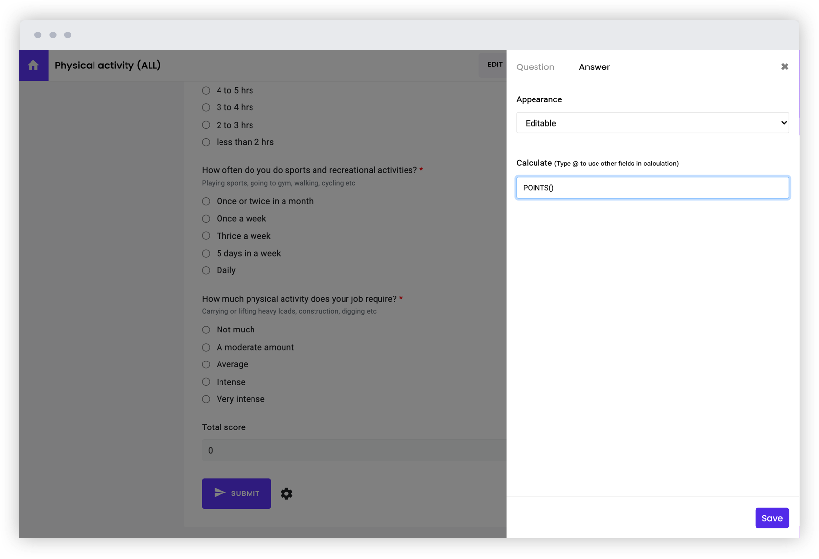 Automatically calculate the overall score based on the points assigned for each question in your form